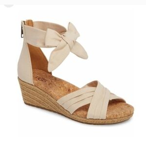UGG Women's Traci Ankle Strap Espadrille 2" Wedge Sandals Cream Color SIZE 7.5